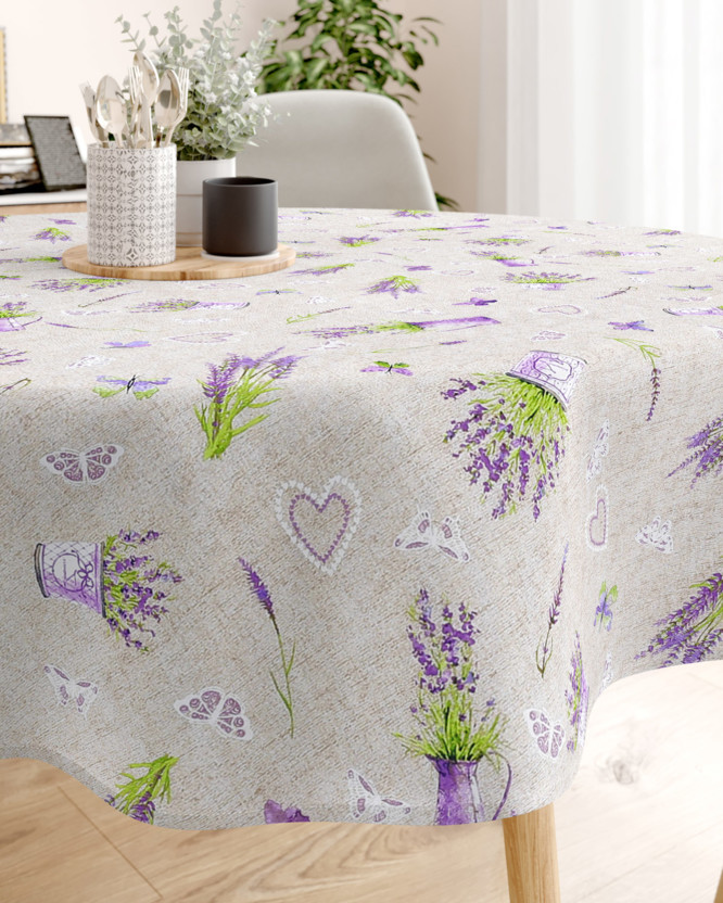 LONETA dekoratív asztalterítő - virágzó levandulák világos alapon - kör alakú