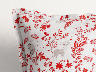 LONETA dekoratív párnahuzat, dekoratív szegéllyel - állatok között piros réti virágok