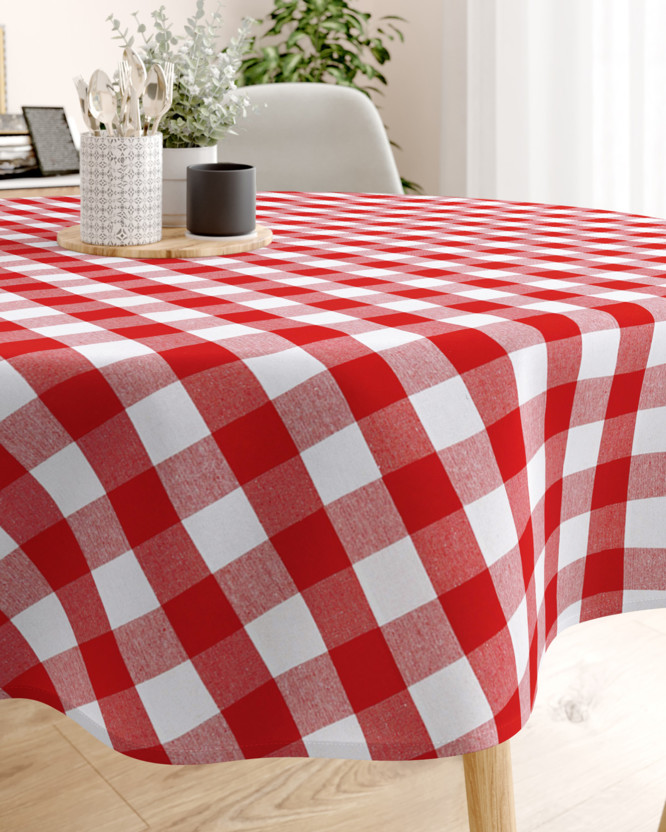 Kör alakú pamut asztalterítő - nagy piros-fehér kockás