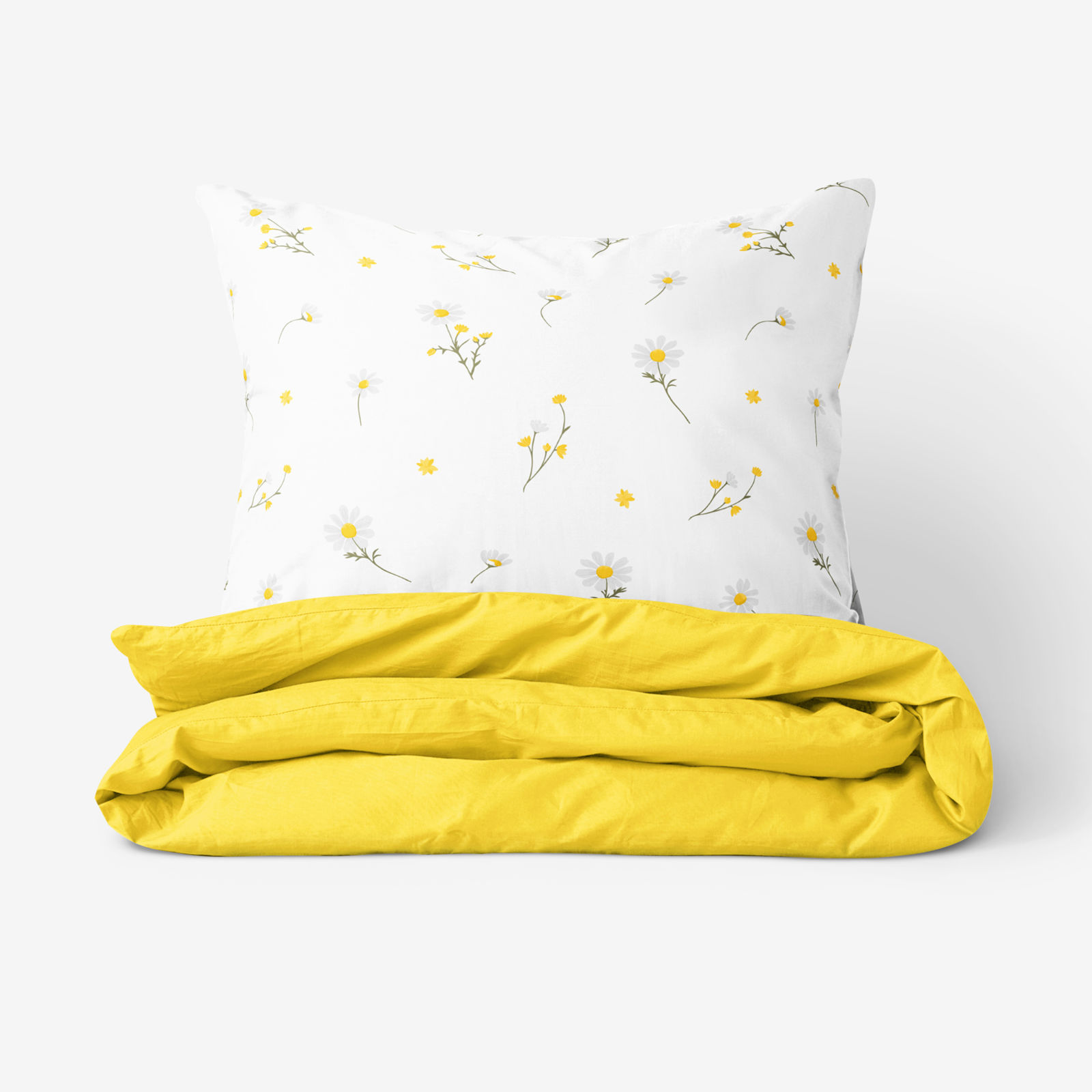 Pamut ágyneműhuzat Duo - kamilla virágok, sárga hátoldal
