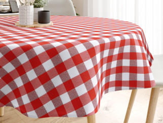 MENORCA dekoratív asztalterítő - nagy piros - fehér kockás - kör alakú