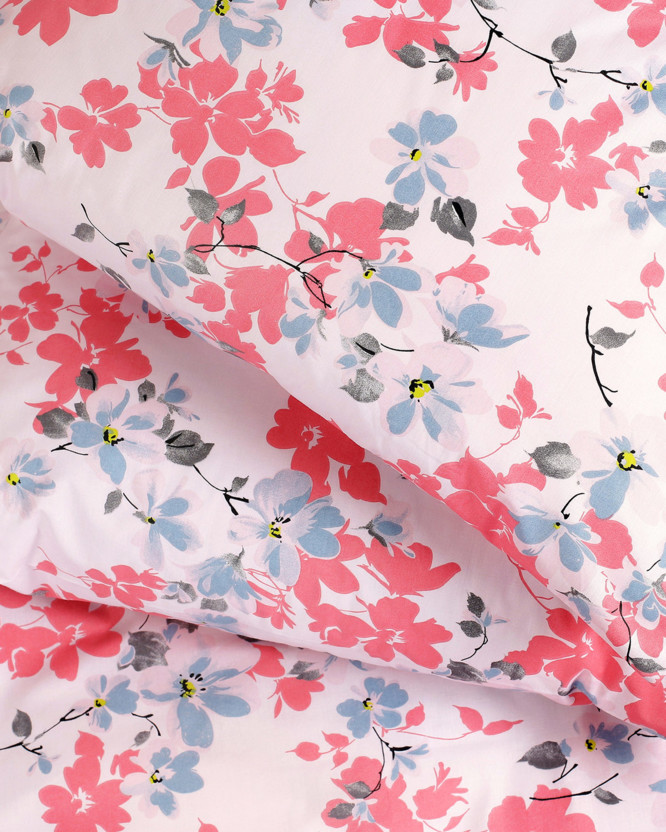 Pamut ágyneműhuzat - rózsaszín és kékesszürke virágok