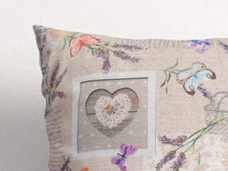 LONETA dekoratív párnahuzat - szív, pillangó és levandula mintás