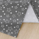 Karácsonyi pamut asztalterítő - fehér csillagok szürke alapon - kör alakú