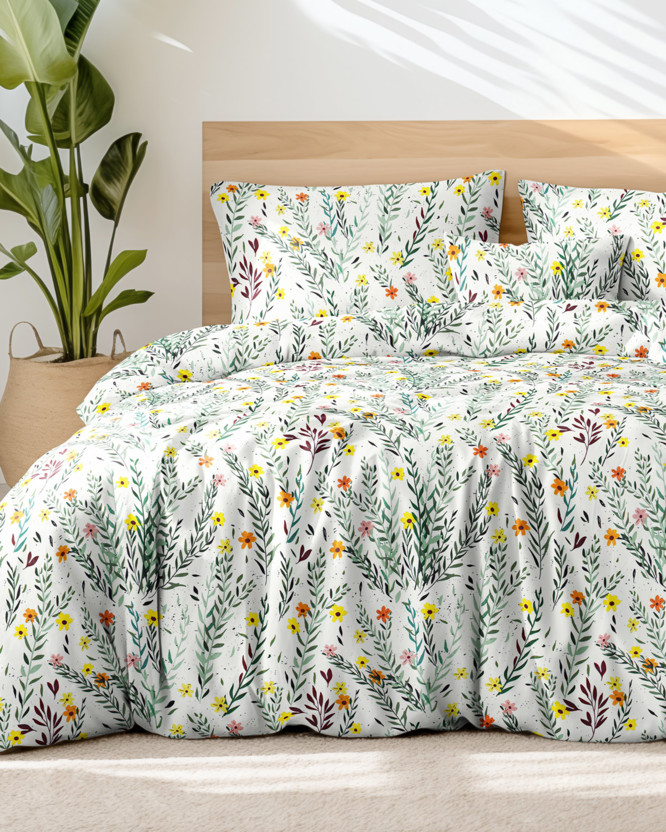 Pamut ágyneműhuzat - festett virágok és levelek