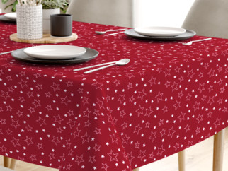 Karácsonyi pamut asztalterítő - fehér csillagok piros alapon