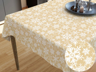 Karácsonyi pamut asztalterítő - hópihék aranyszínű alapon