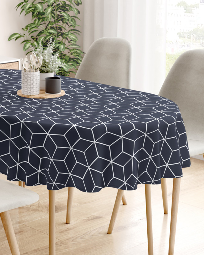 Pamut asztalterítő - mozaik mintás, sötétkék alapon - ovális