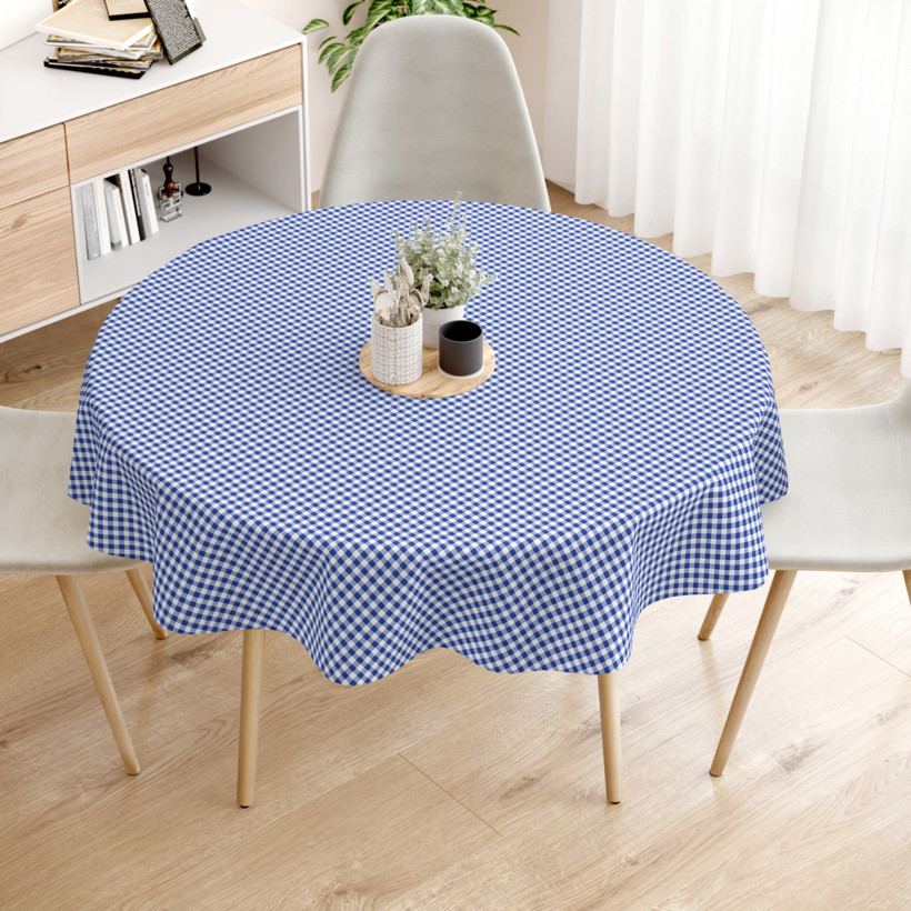 Pamut asztalterítő - kék - fehér kockás - kör alakú