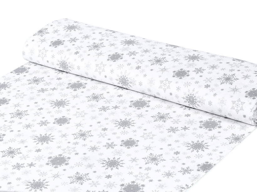Exkluzív pamutvászon - Karácsonyi X 28 ezüstös hópihék fehér alapon