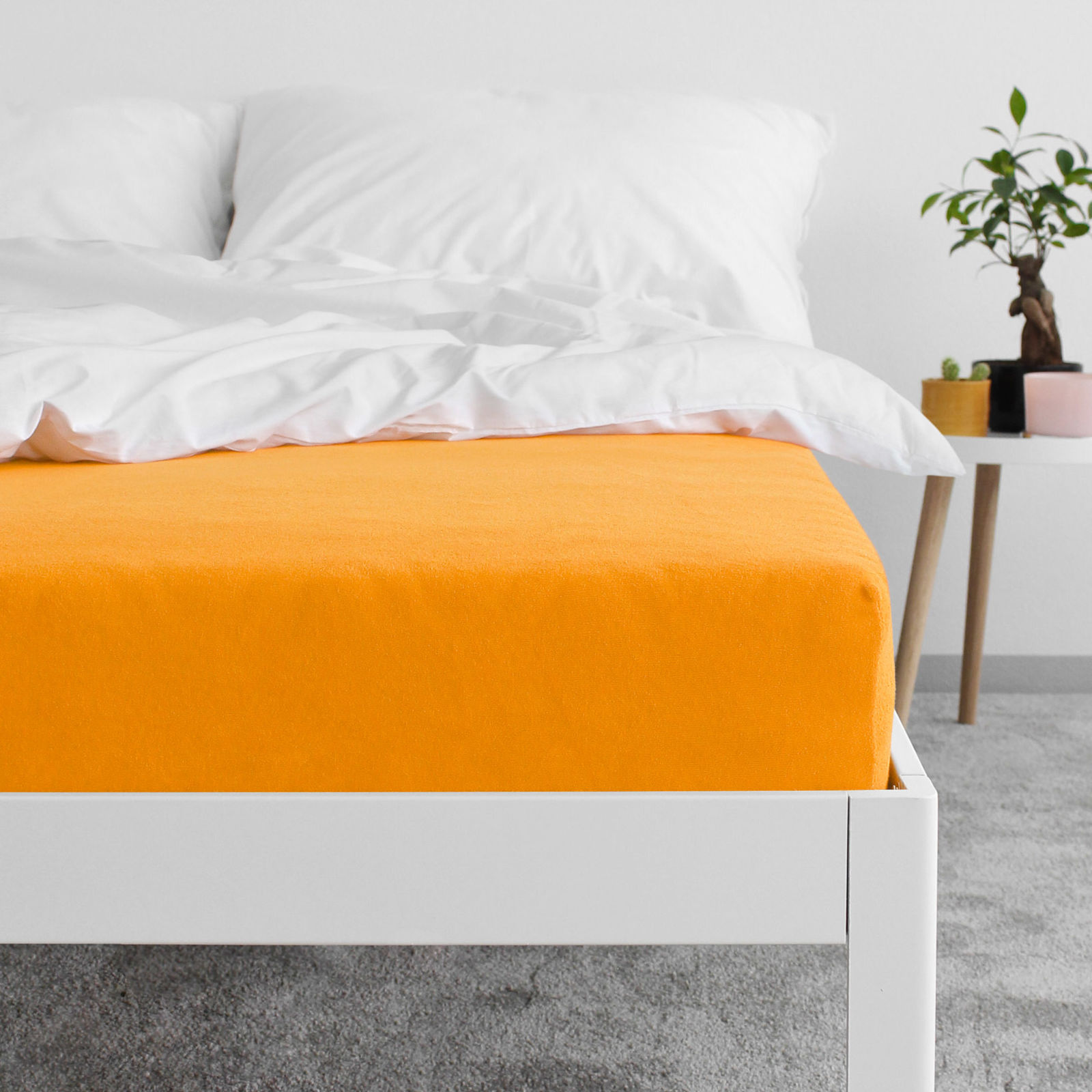 Exkluzív frottír körgumis lepedő magas matracokhoz - narancssárga