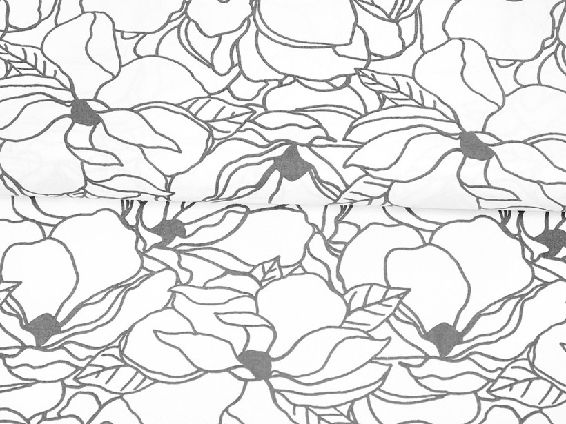 Pamutvászon - cikkszám 1027 sötétszürke virágok fehér alapon