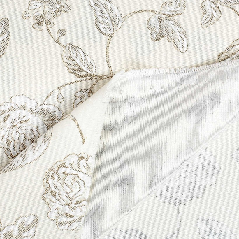 Dekoratív szövet Loneta - Fehér rózsák krémszínű alapon