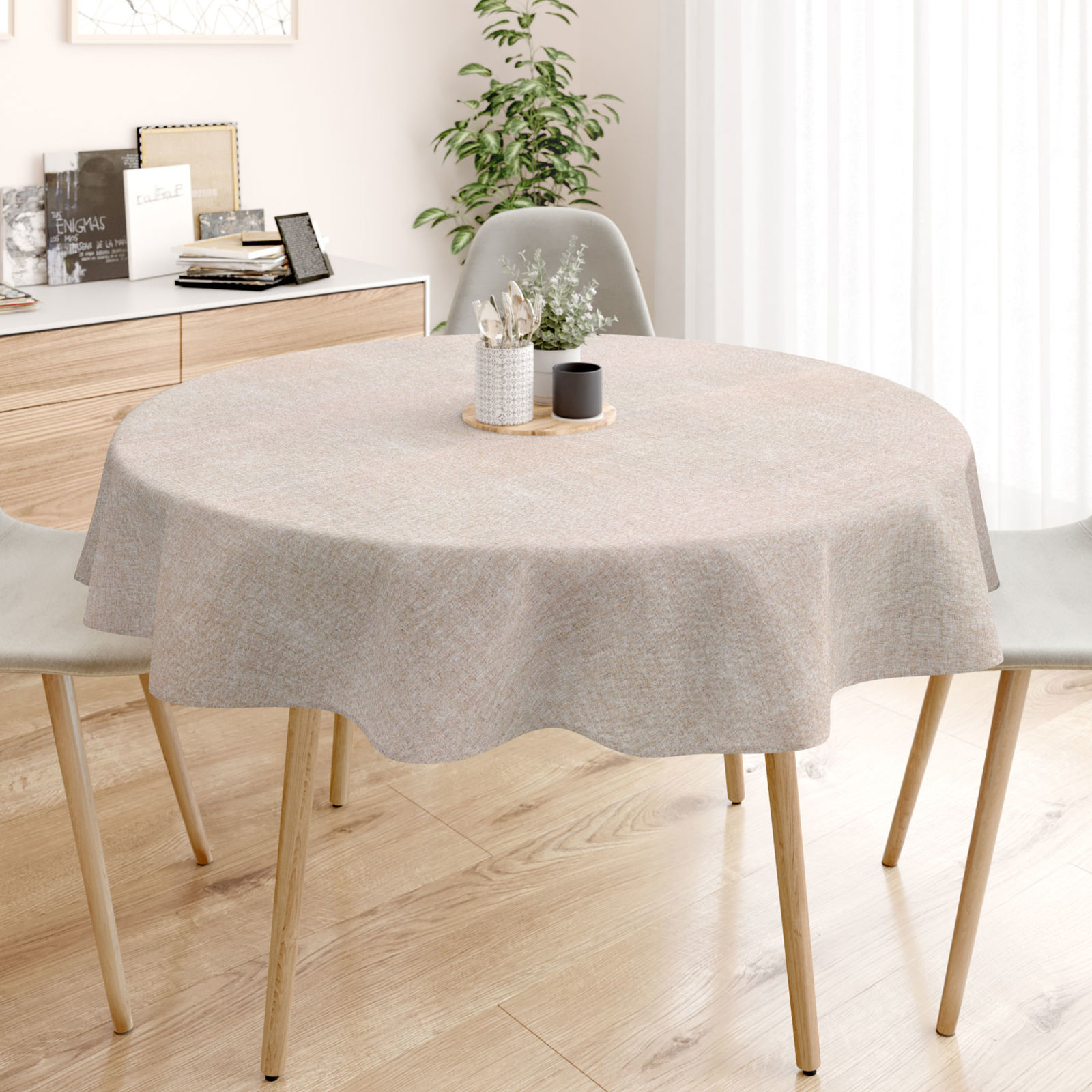 LONETA dekoratív asztalterítő - bézs természetes - kör alakú