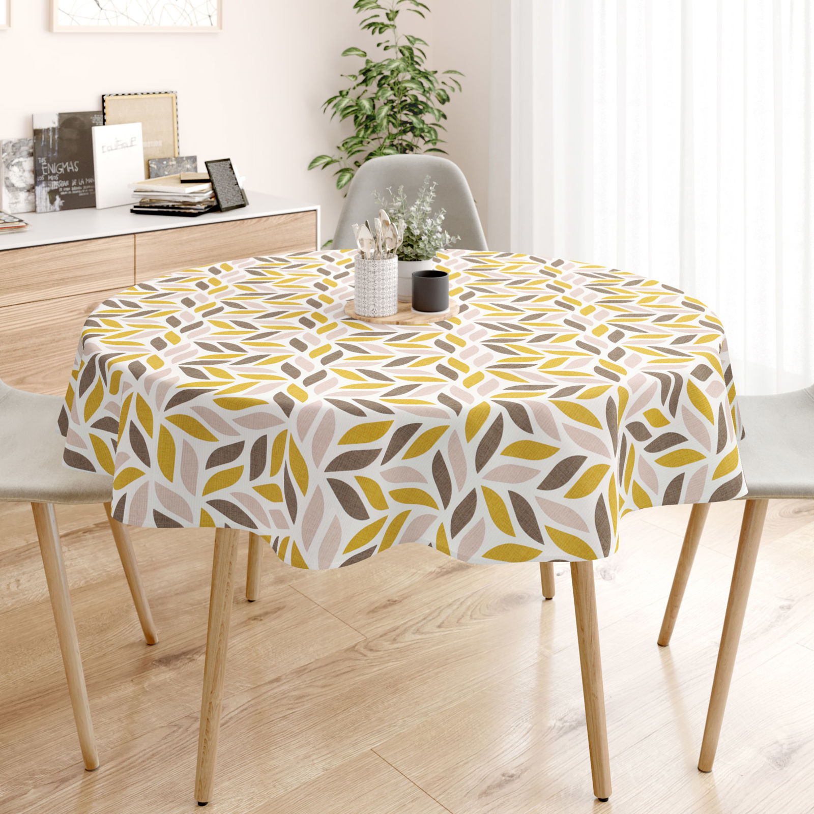 LONETA dekoratív asztalterítő - barna és aranyszínű levelek - kör alakú