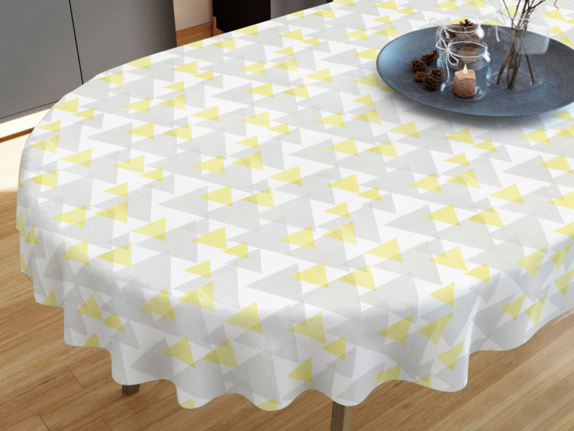 LONETA dekoratív asztalterítő - szürke és sárga háromszögek - ovális