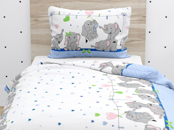 Gyermek pamut ágyneműhuzat - cikkszám 618 kék elefántok