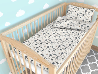 Gyermek pamut ágyneműhuzat kiságyba - cikkszám 501 szürke szamárkás mintás