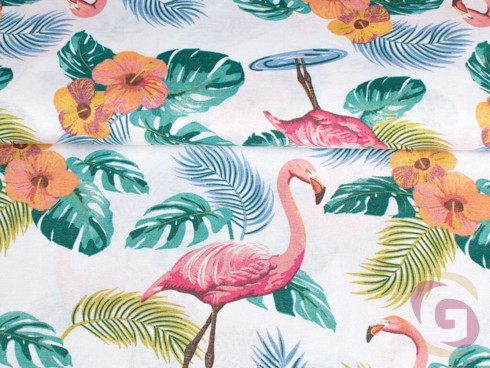  Dekoratív pamutszövet - Flamingó madarak