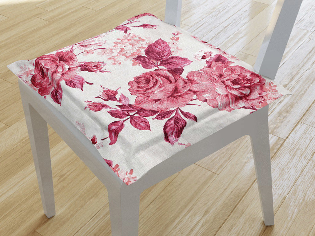 Székpárna dekoratív szegéllyel 38 x 38 cm - LONETA - nagy piros rózsavirág mintás