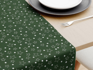 Karácsonyi pamut asztali futó - fehér csillagok zöld alapon