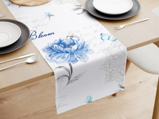 Pamut asztali futó - kék pünkösdi rózsák és idézetek