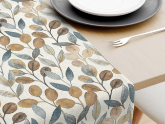LONETA dekoratív asztali futó - barna - kék eucalyptusz mintás