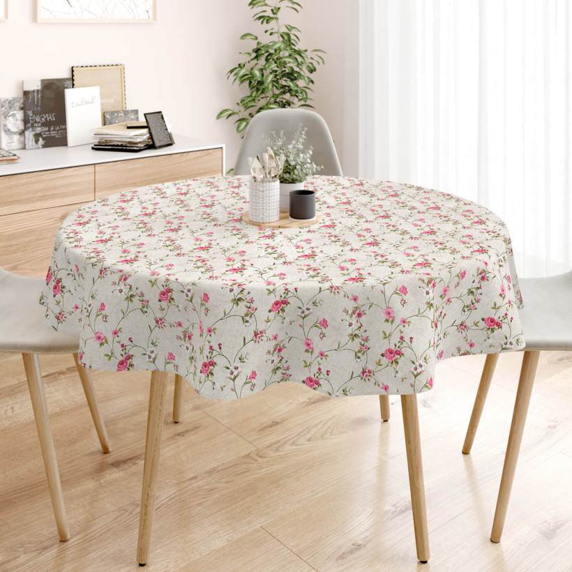 LONETA dekoratív asztalterítő - kúszó rózsák bézs alapon - kör alakú