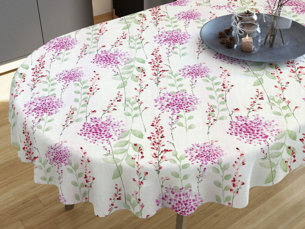 LONETA dekoratív asztalterítő - festett rózsaszín virágok - ovális