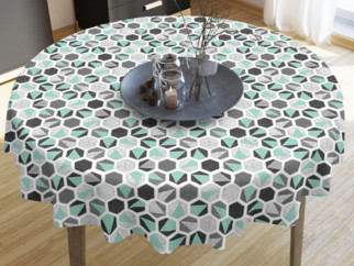 LONETA dekoratív asztalterítő - mentaszínű hatszögek - kör alakú