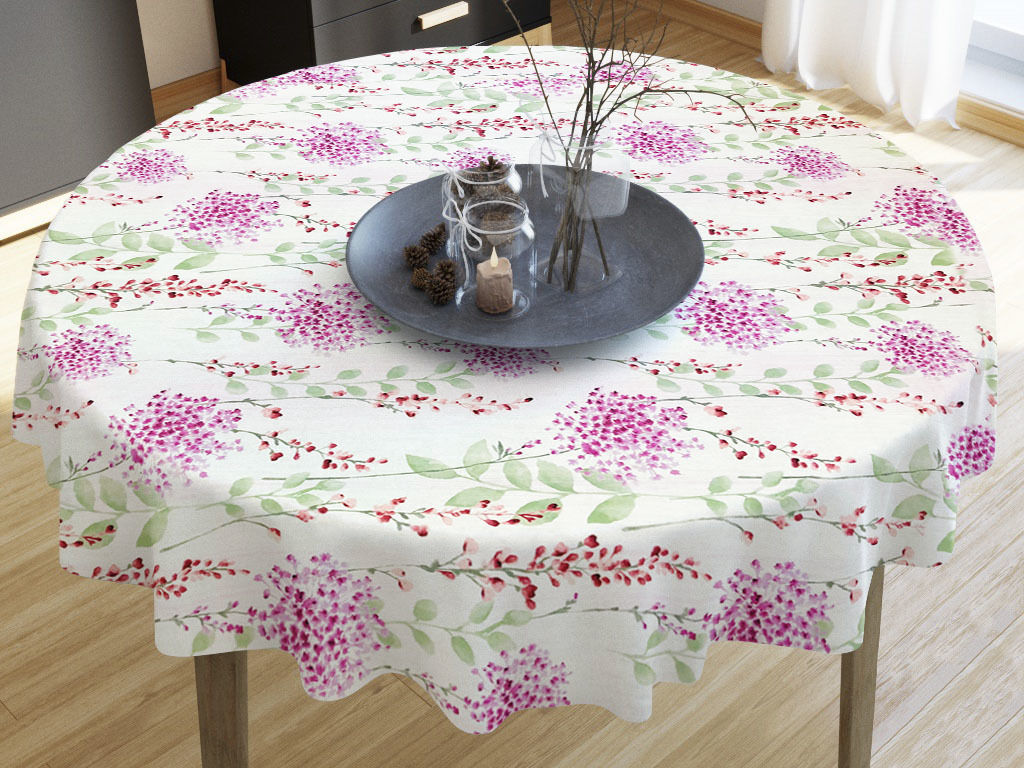 LONETA dekoratív asztalterítő - festett rózsaszín virágok -kör alakú