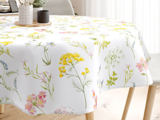 Pamut asztalterítő - virágzó tavaszi virágok - kör alakú