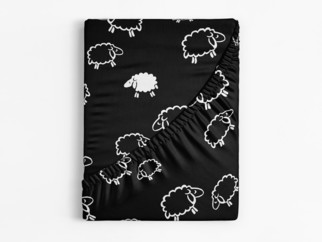 Pamut körgumis lepedő - fehér bárányok fekete alapon