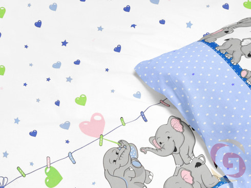 Gyermek pamut ágyneműhuzat - cikkszám 618 kék elefántok