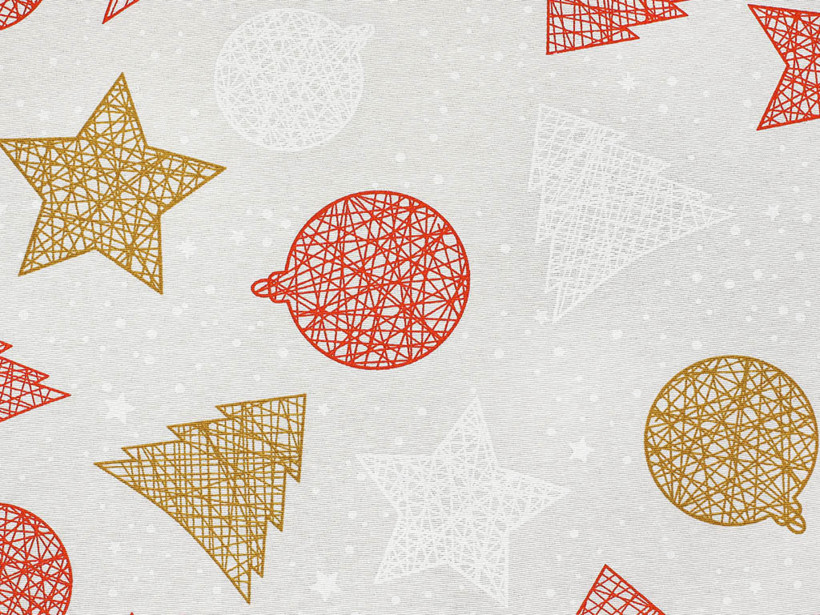 Karácsonyi dekoratív anyag VERONA - Piros és aranyszínű karácsonyi szimbólumok fehér alapon