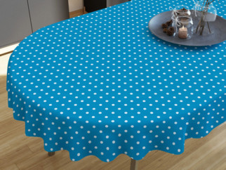 LONETA dekoratív asztalterítő - fehér pöttyös kék alapon - ovális