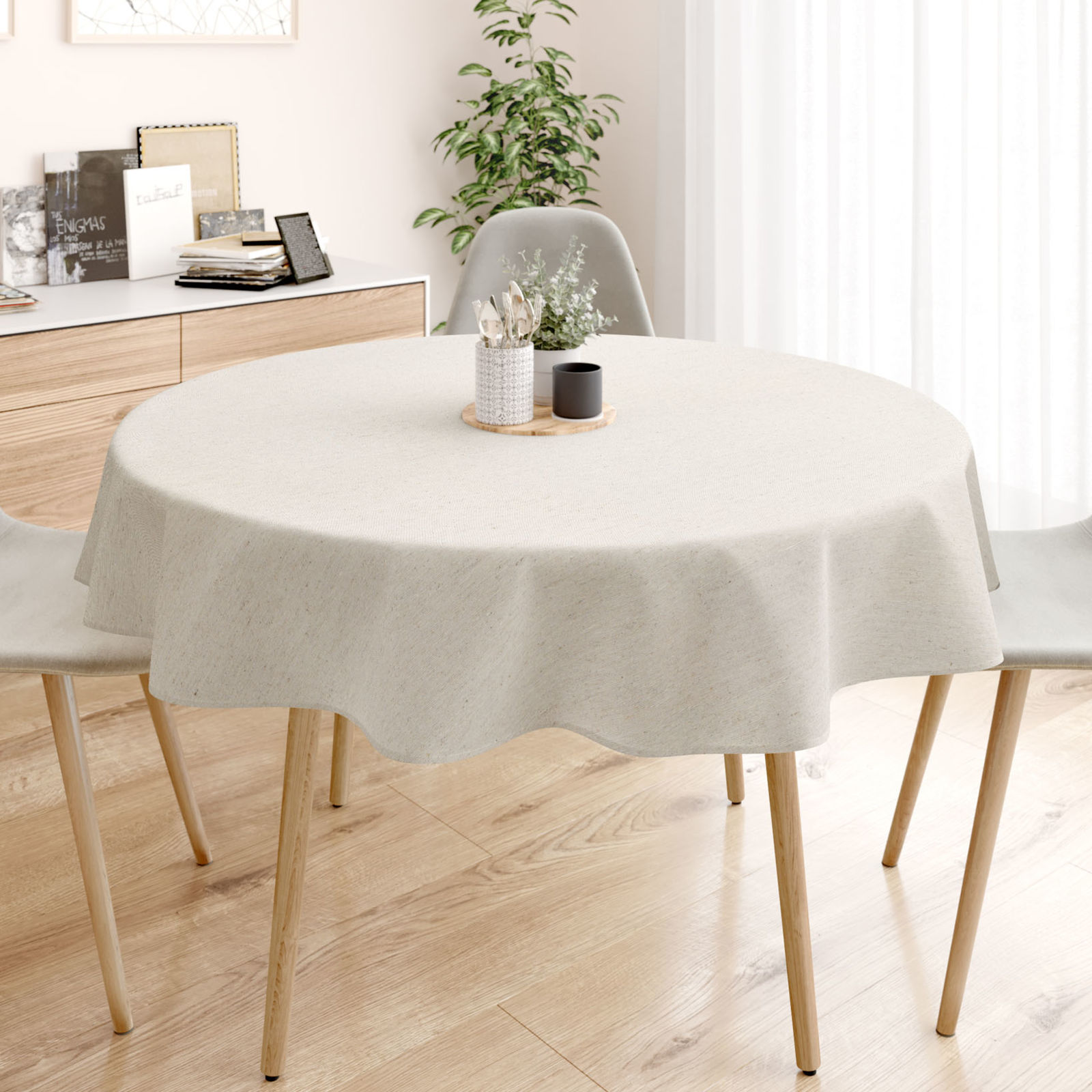 Loneta dekoratív asztalterítő - világos vászonszövésű - kör alakú