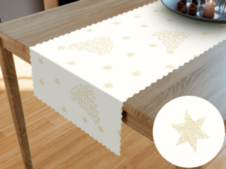 Teflonbevonatú asztali futó - aranyszínű karácsonfák és csillagok