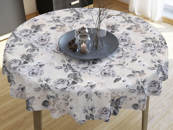 LONETA dekoratív asztalterítő - nagy szürke rózsák - kör alakú