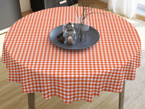 MENORCA dekoratív asztalterítő - narancssárga - fehér kockás - kör alakú