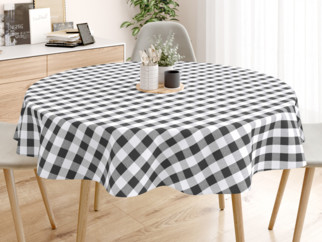 MENORCA dekoratív asztalterítő - nagy sötétszürke - fehér kockás - kör alakú