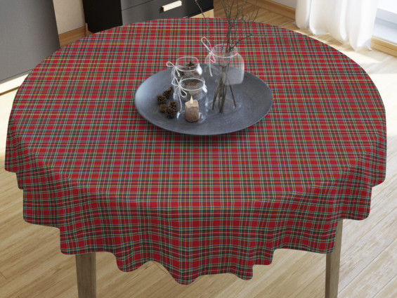 LONETA dekoratív asztalterítő - piros kicsi kockás - kör alakú