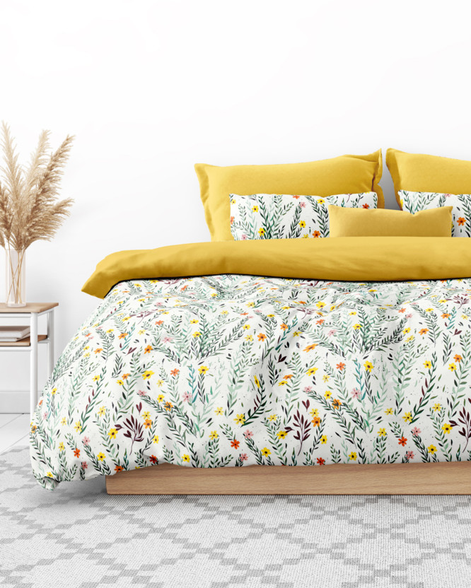 Pamut ágyneműhuzat Duo - festett virágok és levelek