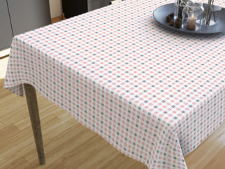 LONETA dekoratív asztalterítő - szívecskék régi rózsaszínű - szürke kockás alapon