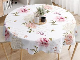 Pamut asztalterítő - pünkösdi rózsa virágmintás - kör alakú