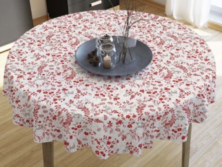 LONETA dekoratív asztalterítő - állatok között piros réti virágok - kör alakú