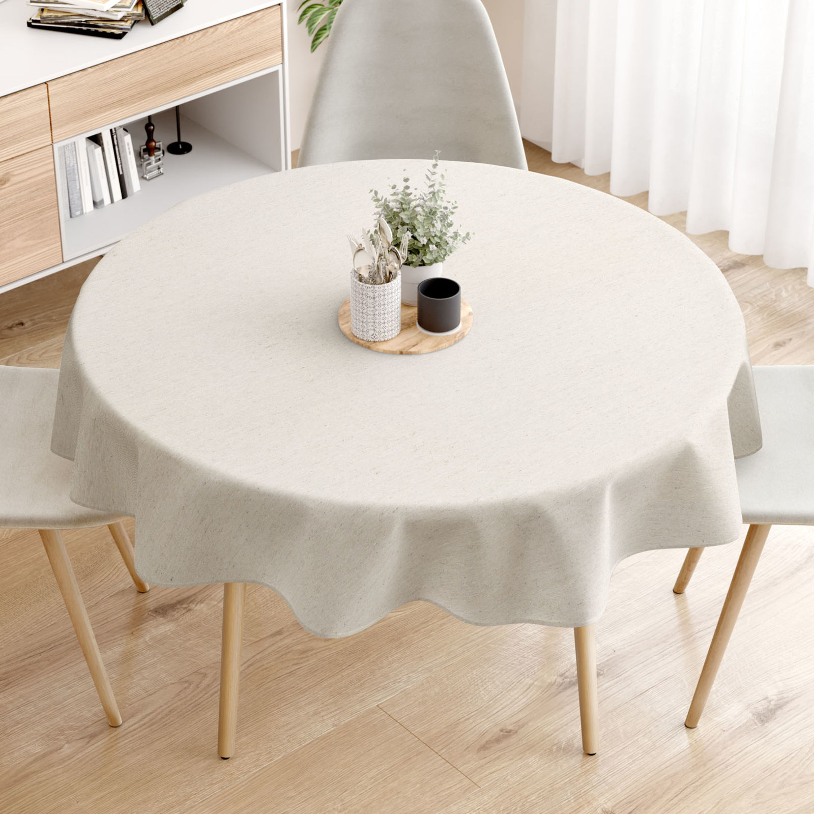 Loneta dekoratív asztalterítő - világos vászonszövésű - kör alakú