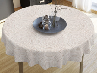 VERONA dekoratív asztalterítő - nagy mandalák - vászonszövésű - kör alakú