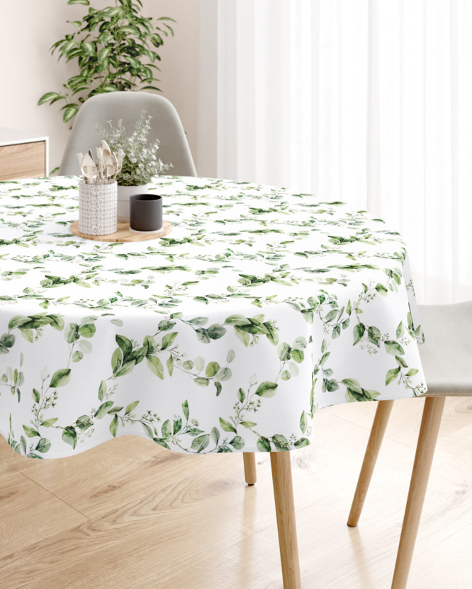 LONETA dekoratív asztalterítő - eukaliptusz levelek - kör alakú