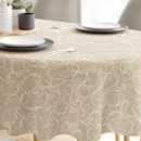 LONETA dekoratív asztalterítő - fehér ornamentek - vászonszövésű - ovális